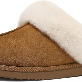 Fuzzy House Slippers for Women Fluffy Memory Foam Suede Slippers with Faux Fur Collar Indoor Outdoor