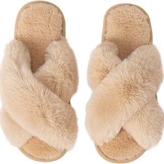 Women's Slipper Memory Foam Cross Band Fuzzy Slippers Open Toe Cozy House Slippers Cozy Plush Bedroom Indoor Outdoor